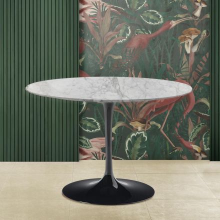 Tulip Saarinen bord H 73 med rund skiva i Arabescato-marmor Tillverkat i Italien Viadurini