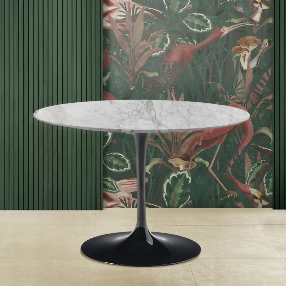 Tulip Table Saarinen H 73 med rund skiva i Arabescato-marmor Tillverkad i Italien Viadurini
