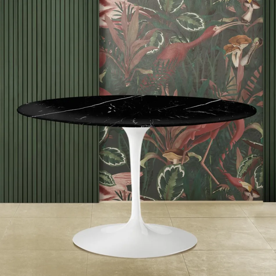 Tulip Table Saarinen H 73 med rund skiva i svart Marquinia-marmor tillverkad i Italien - Scarlet Viadurini