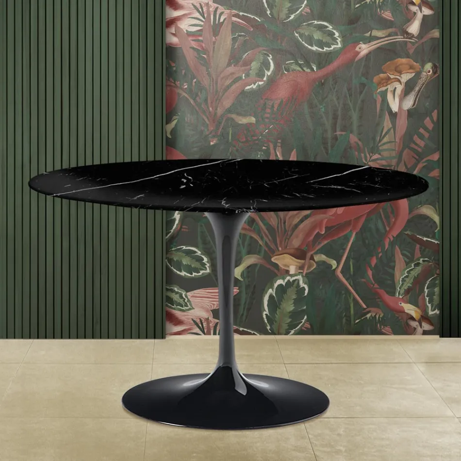 Saarinen Tulip Table H 73 med rund skiva i svart Marquinia-marmor tillverkad i Italien - Scarlet Viadurini