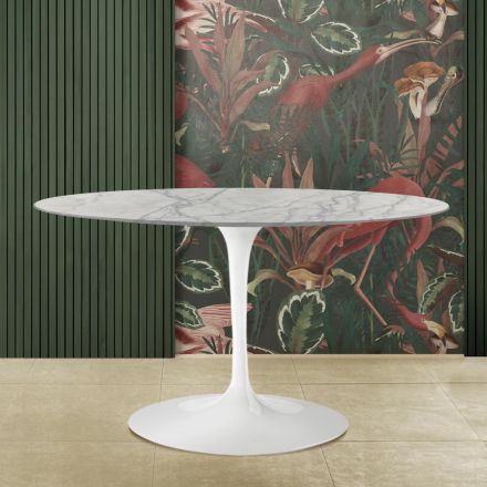 Tulip Saarinen H 73 Ovalt bord i Carrara Statuarietto Marble Made in Italy - Scarlet Viadurini