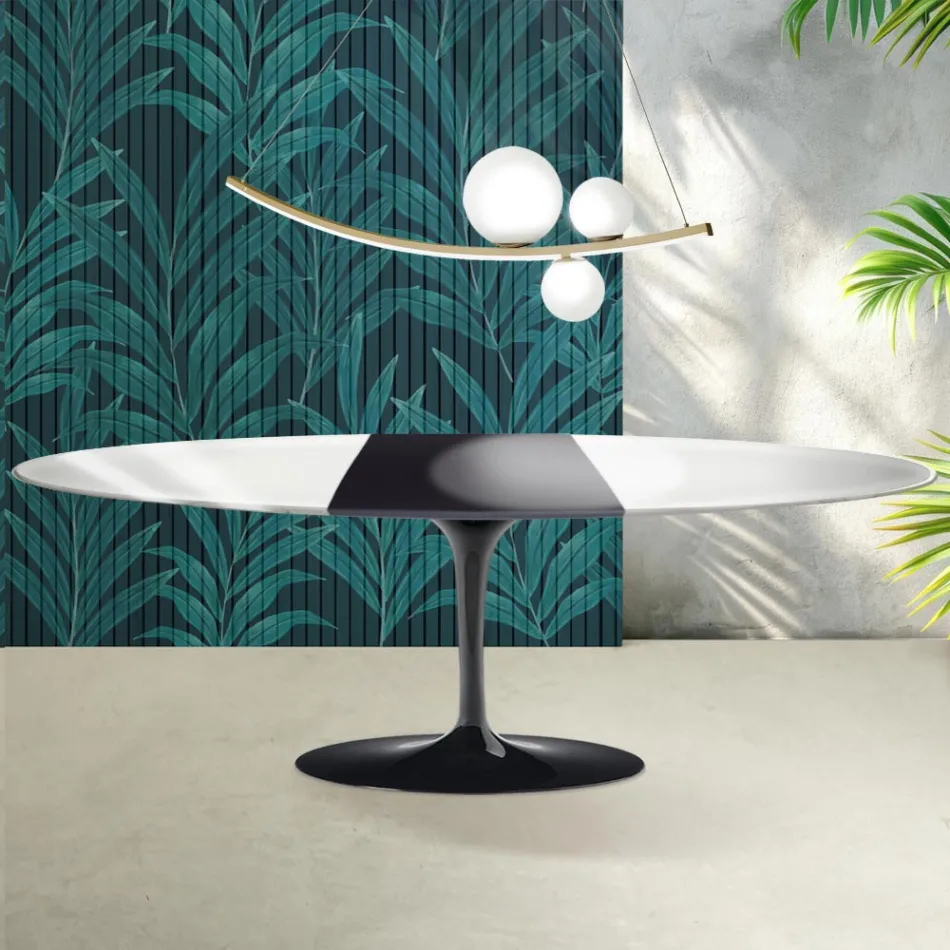 Saarinen Tulip-bord H 74 cm utdragbart i Florim keramik högglansvit - scharlakansröd Viadurini