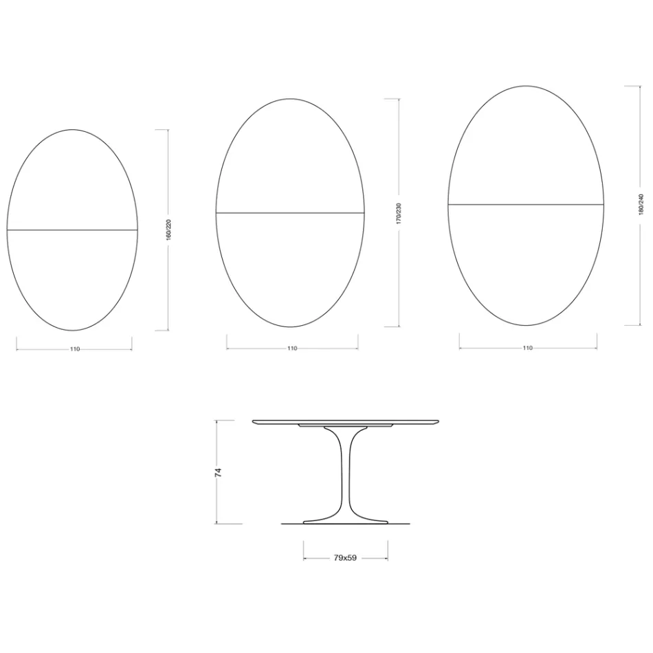 Saarinen Tulip-bord H 74 cm utdragbart i Florim keramik högglansvit - scharlakansröd Viadurini