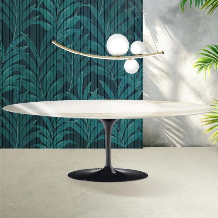 Saarinen Tulip-bord H 74 cm utdragbart i Florim Calacatta guldblank keramik - Scharlakansröd Viadurini