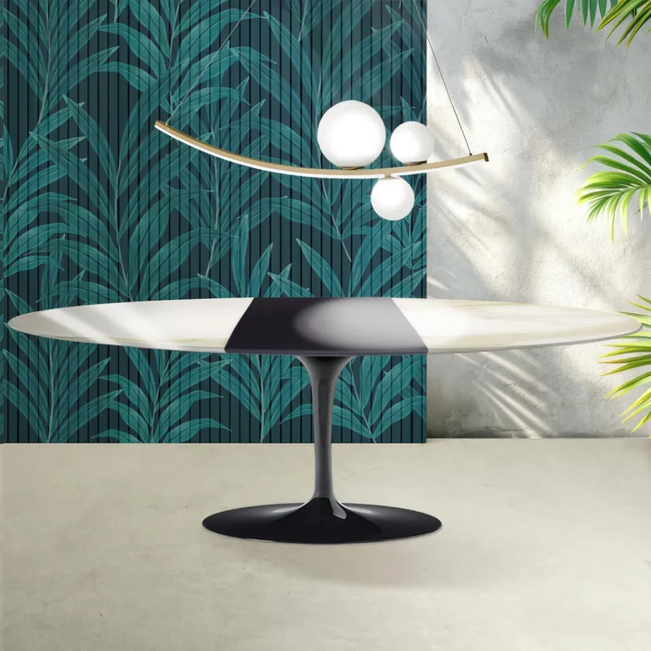 Saarinen Tulip-bord H 74 cm utdragbart i Florim Calacatta guldblank keramik - Scharlakansröd Viadurini