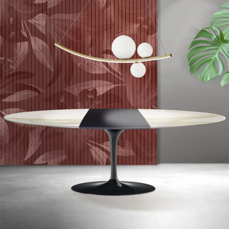 Saarinen Tulip-bord H 74 cm utdragbart i Florim Calacatta guld matt keramik - scharlakansröd Viadurini