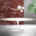 Saarinen Tulip-bord H 74 cm utdragbart i Florim Calacatta guld matt keramik - scharlakansröd