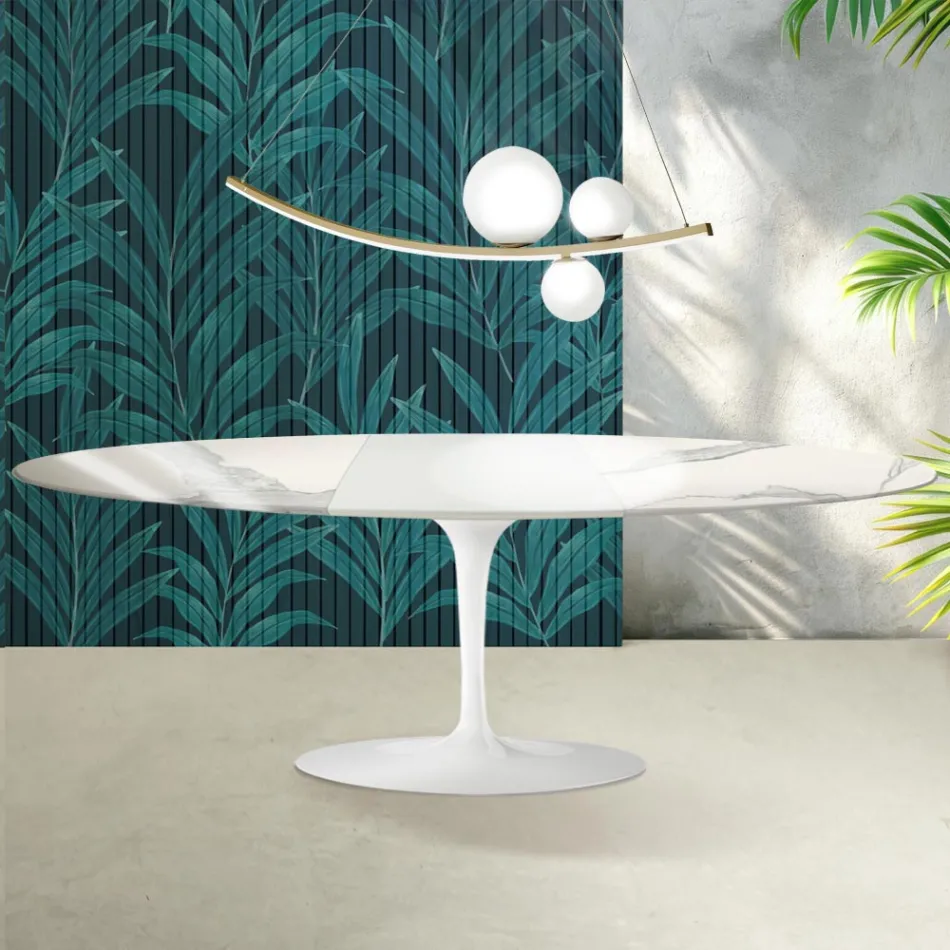 Saarinen Tulip-bord H 74 cm utdragbart i Florim Statuario blank keramik - Scharlakansröd Viadurini