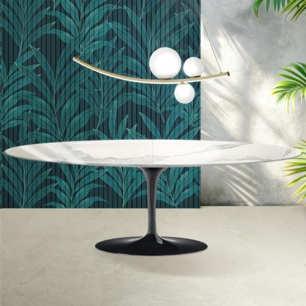 Saarinen Tulip-bord H 74 cm utdragbart i Florim Statuario blank keramik - Scharlakansröd Viadurini