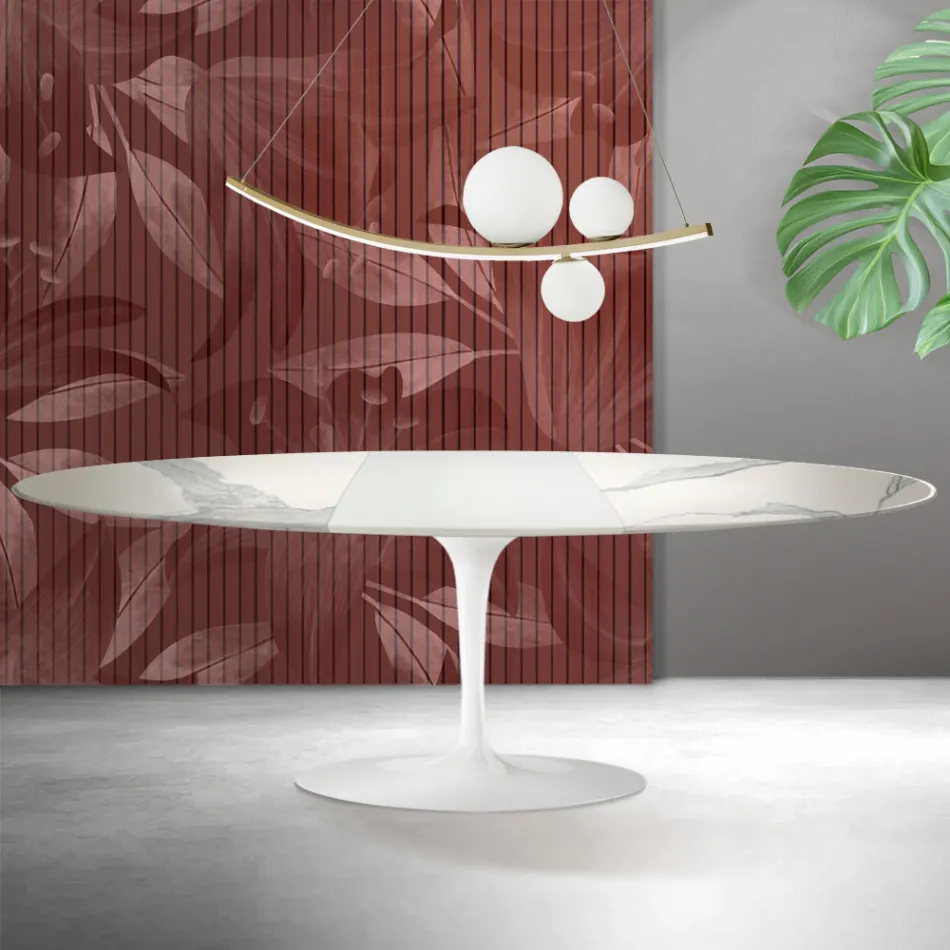 Saarinen Tulip-bord H 74 cm utdragbart i Florim Statuario matt keramik - Scharlakansröd Viadurini