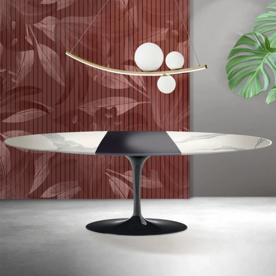 Saarinen Tulip-bord H 74 cm utdragbart i Florim Statuario matt keramik - Scharlakansröd Viadurini