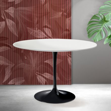 Saarinen Tulip-bord H 74 cm i mattvit Florim-keramik - Scharlakansröd Viadurini
