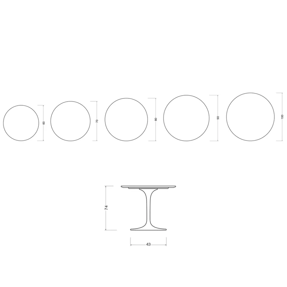 Saarinen Tulip-bord H 74 cm i mattvit Florim-keramik - Scharlakansröd Viadurini