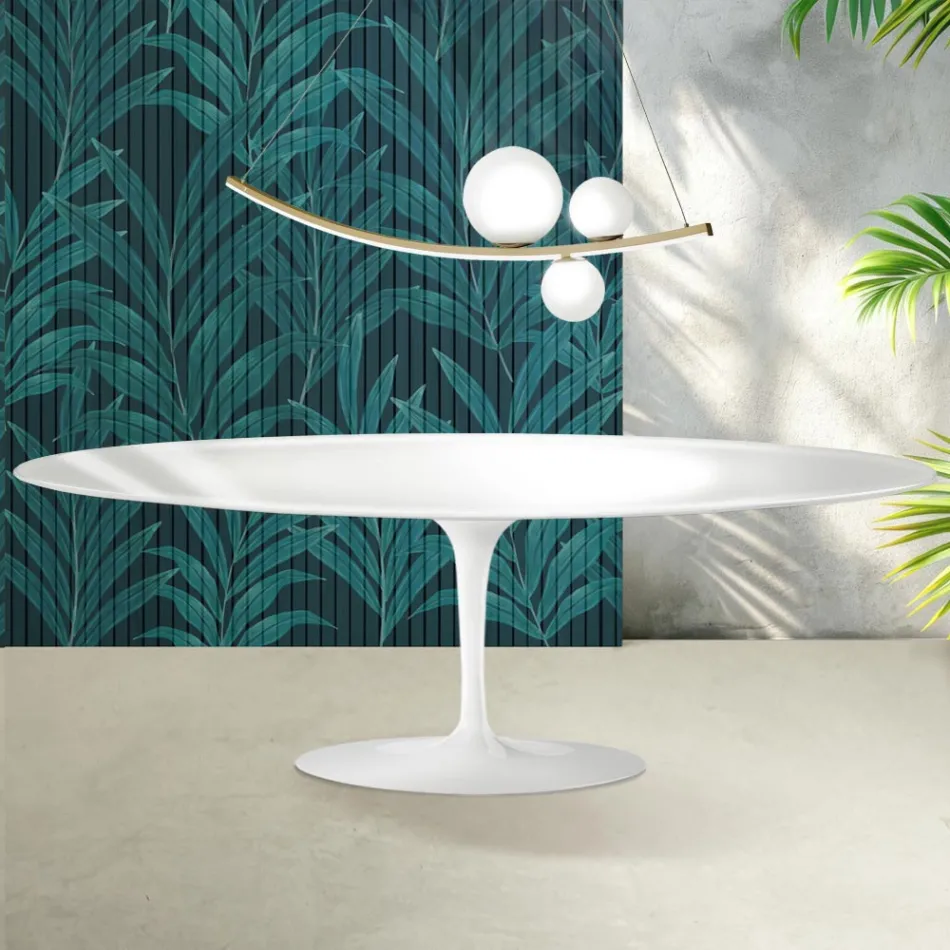 Saarinen Tulip-bord H 74 cm i blank vit Florim-keramik - Scharlakansröd Viadurini