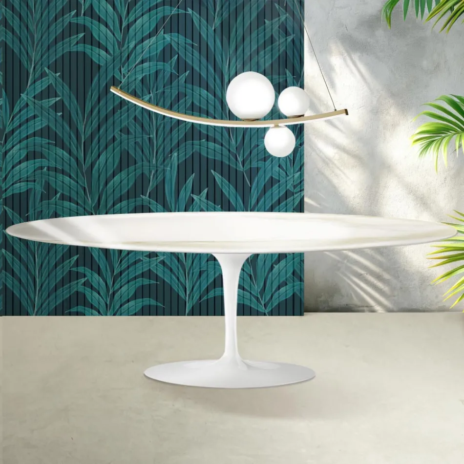 Saarinen Tulip-bord H 74 cm i Florim Calacatta guldblank keramik - Scharlakansröd Viadurini