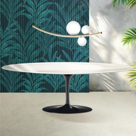 Saarinen Tulip-bord H 74 cm i Florim Calacatta guldblank keramik - Scharlakansröd Viadurini