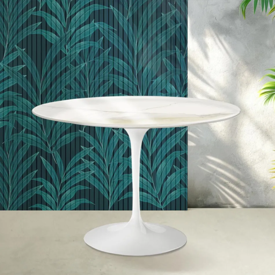 Saarinen Tulip-bord H 74 cm i Florim Calacatta guldblank keramik - Scharlakansröd Viadurini