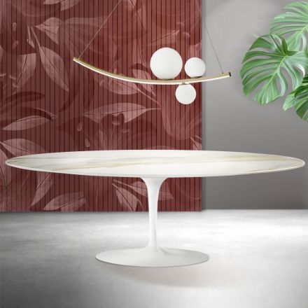 Saarinen Tulip-bord H 74 cm i Florim Calacatta guld matt keramik - Scharlakansröd Viadurini