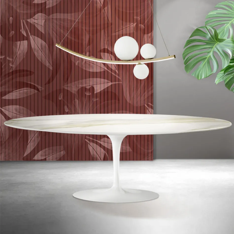 Saarinen Tulip-bord H 74 cm i Florim Calacatta guld matt keramik - Scharlakansröd Viadurini
