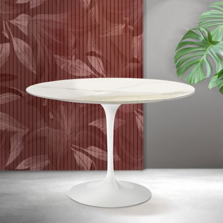 Saarinen Tulip-bord H 74 cm i Florim Calacatta guld matt keramik - Scharlakansröd Viadurini