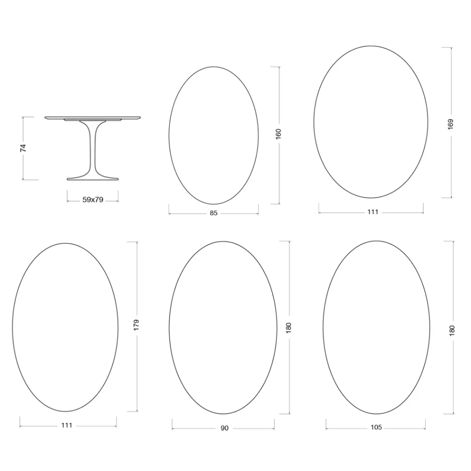Saarinen Tulpanbord H 74 cm i Matt Florim Statuario Ceramica - Scarlet Viadurini