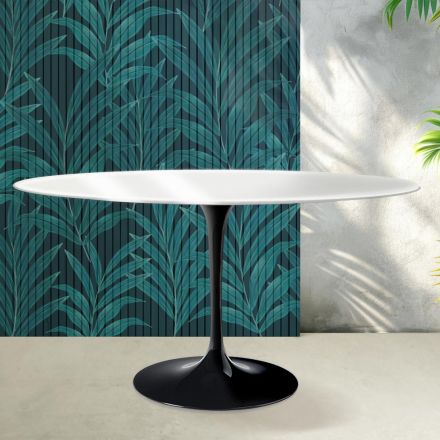 Saarinen Tulip-bord H 74 cm runt i Florim keramik blank vit - scharlakansröd Viadurini