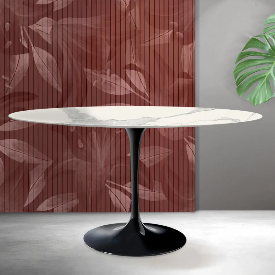 Saarinen Tulip-bord H 74 cm runt i Florim Statuario matt keramik - Scharlakansröd Viadurini