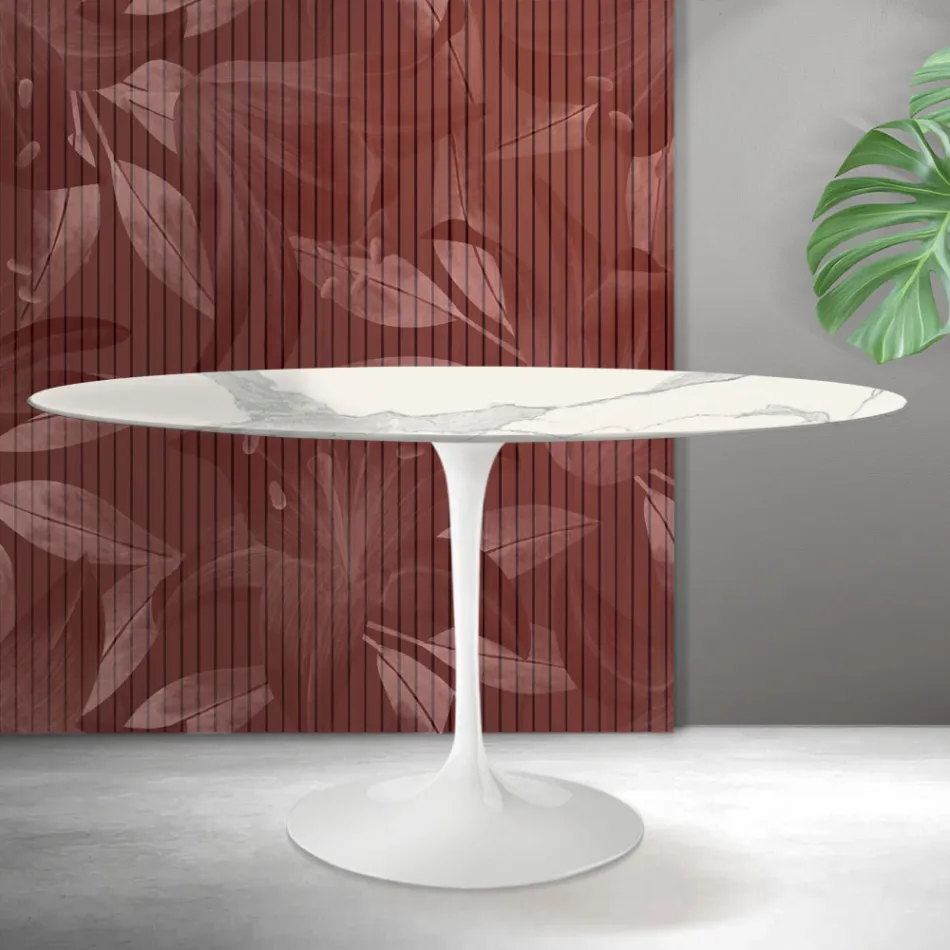 Saarinen Tulip-bord H 74 cm runt i Florim Statuario matt keramik - Scharlakansröd Viadurini