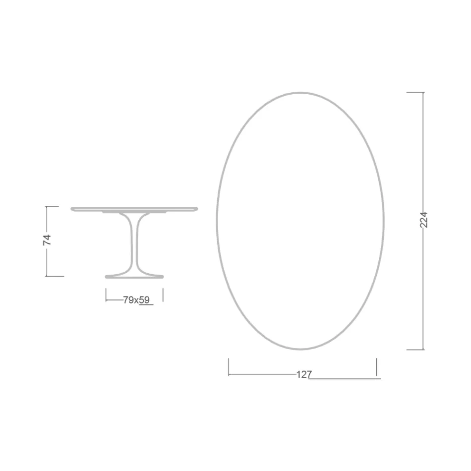Tulpanbord Saarinen H 74 Oval i Carrara Marmor Statuarietto Tillverkad i Italien - Scarlet Viadurini