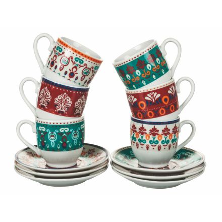 Kaffekoppar och fat i diverse färgat porslin 12 st - Persien Viadurini