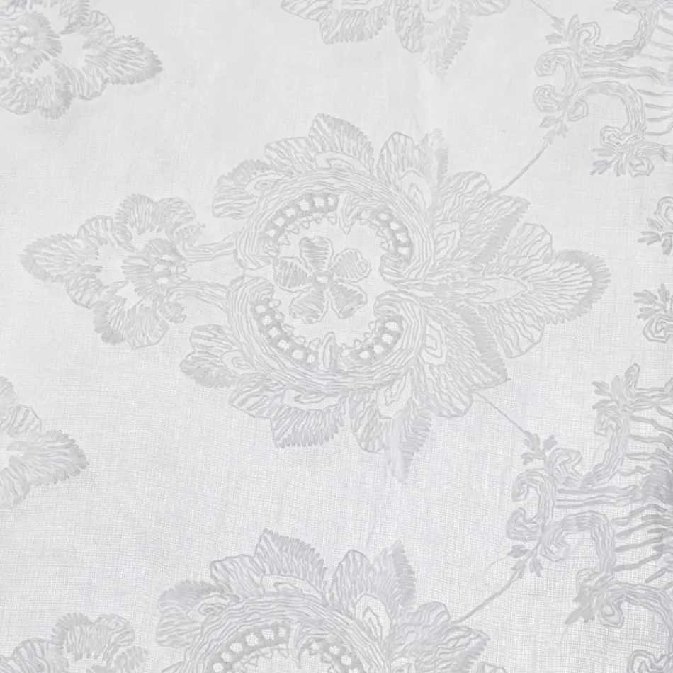 Italiensk lyxig ljus linnegardin med organza och vitt broderi - Marinella Viadurini