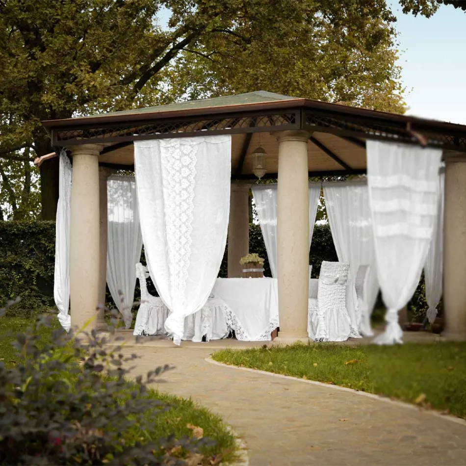 Retro ljus linnegardin med organza och italiensk lyxbroderi - Marinella Viadurini