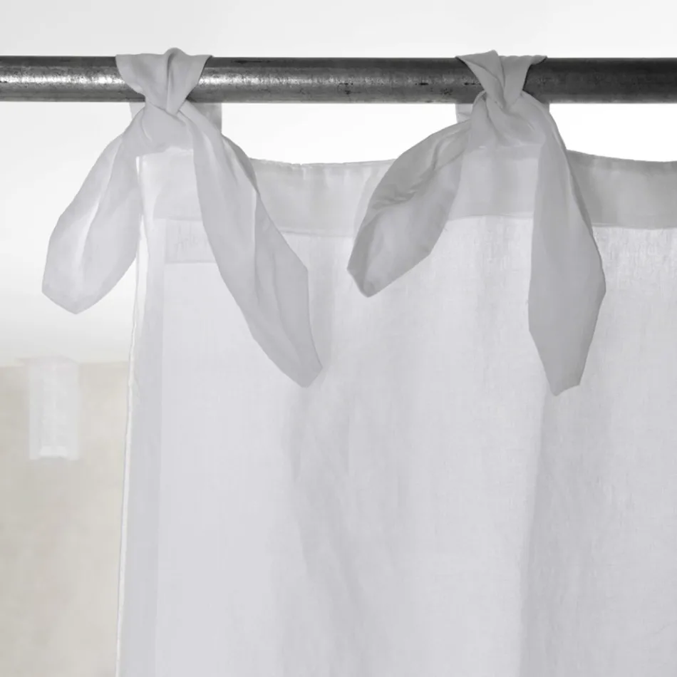 Gardin i vitt eller retro ljus linne och organza med lyxiga slipsar - Karnak Viadurini