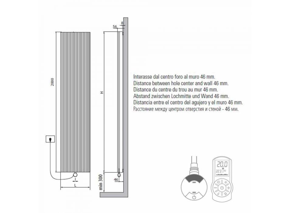 Vertikal design elektrisk väggkylare i stål 900 W - 1000 linjer Viadurini