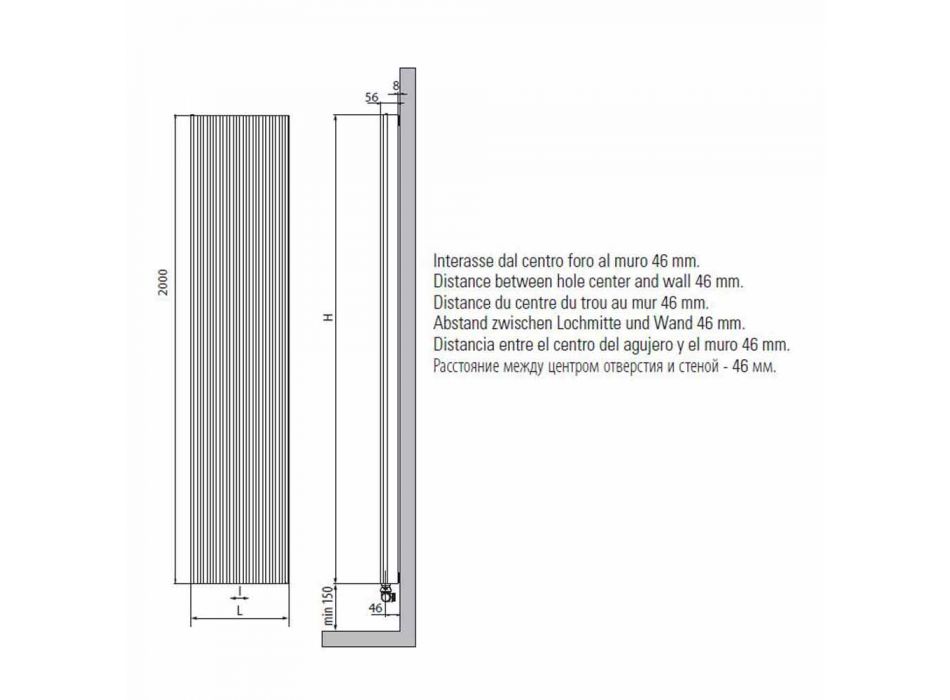 Vertikal design hydraulisk väggkylare i stål 900 W - 1000 linjer Viadurini