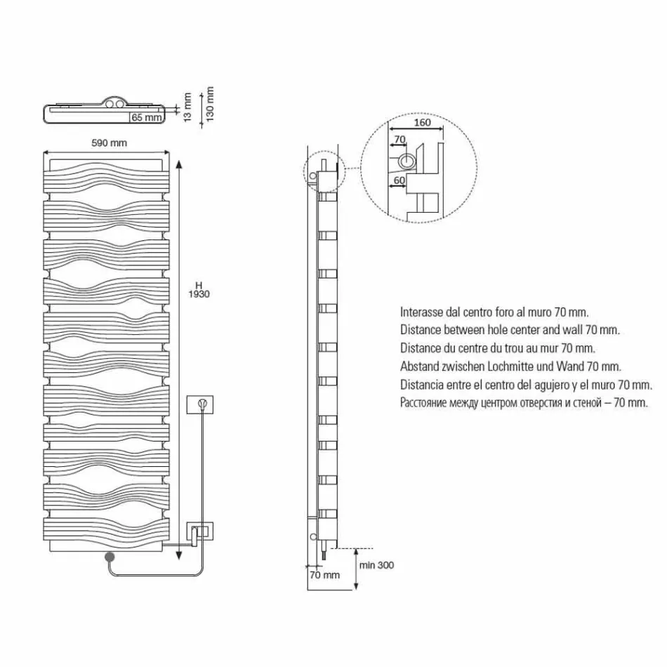 Designad elektrisk kylare för vardagsrum eller badrum med 1000 W Led - Shine Viadurini