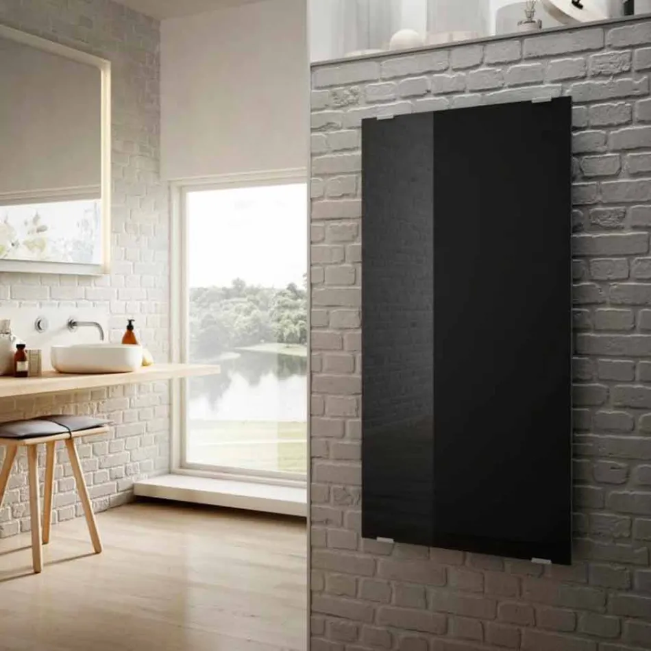 Modern design svart glas elektrisk radiator Star, tillverkad i Italien Viadurini