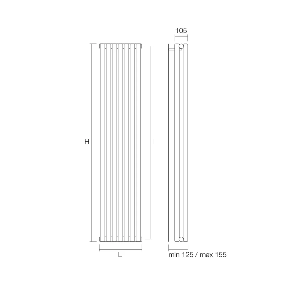 Hydraulisk radiator med horisontella kollektorer och vertikala rör - Colomba Viadurini
