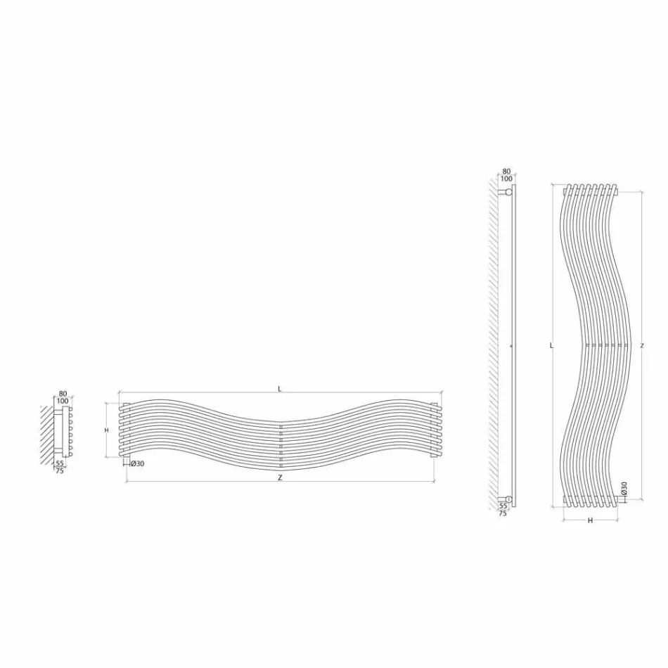 Termoarredo Hydraulic modern design i Wave av Scirocco H stål Viadurini