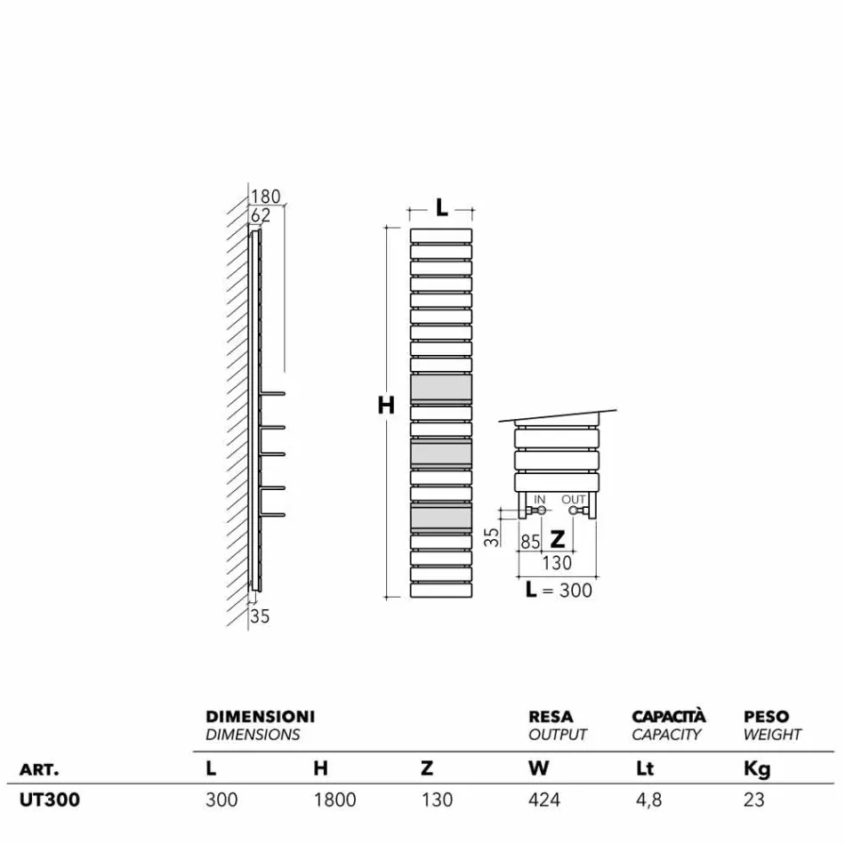 Hydrauliska Termoarredo stål, ek hyllor, Utility Scirocco H Viadurini