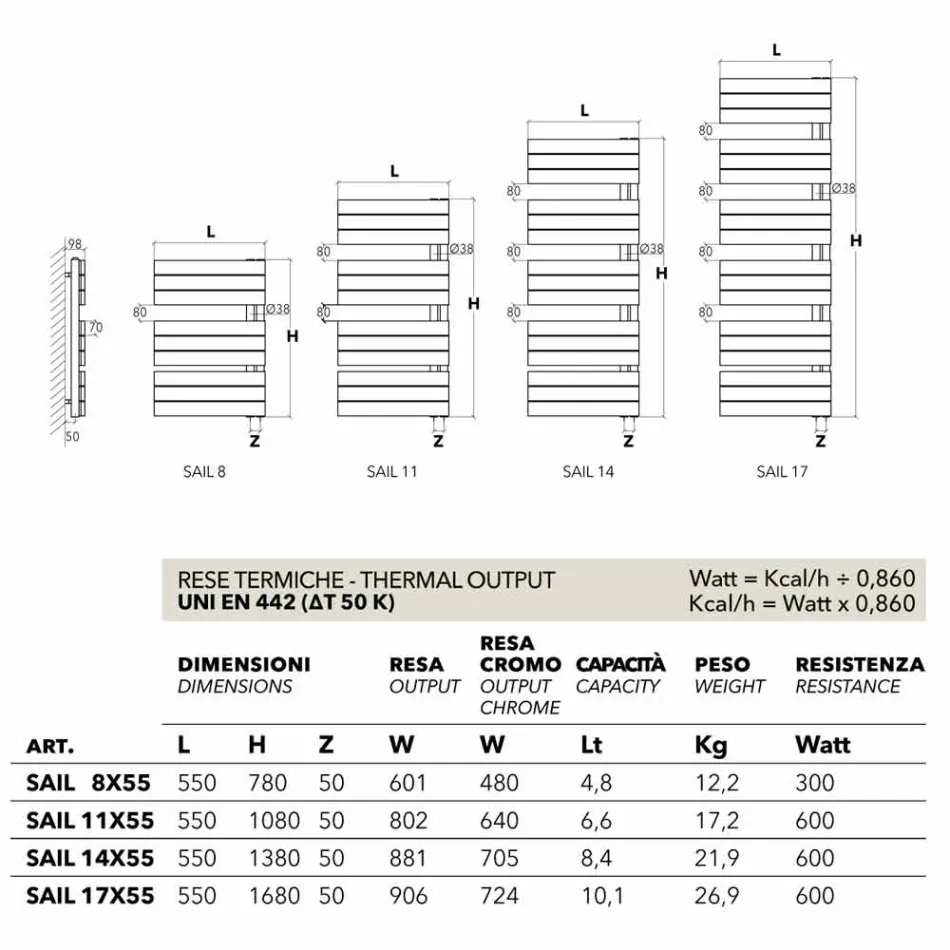 hydraulisk radiator i vitt målat stål Sail Scirocco H Viadurini