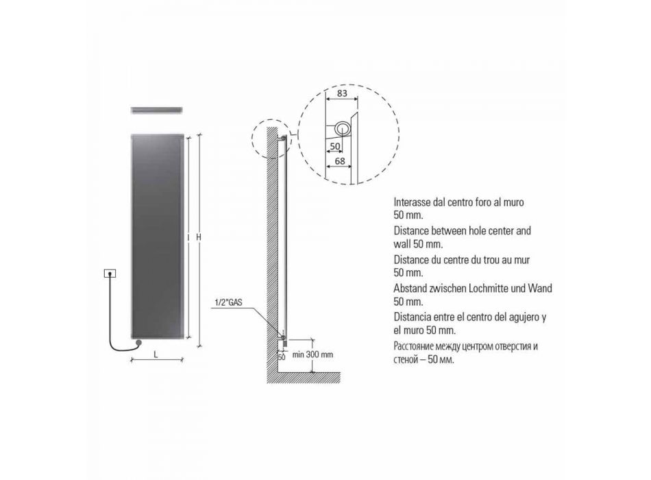 Modern elektrisk väggmonterad radiator i stål med dekoration på 1000 watt - Kelvin Viadurini