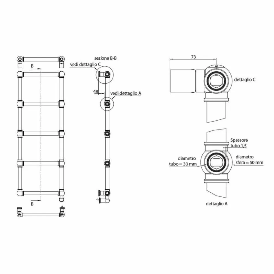 Elektrisk handdukvärmare krom i mässingsdesign 200 W - Caesar Viadurini
