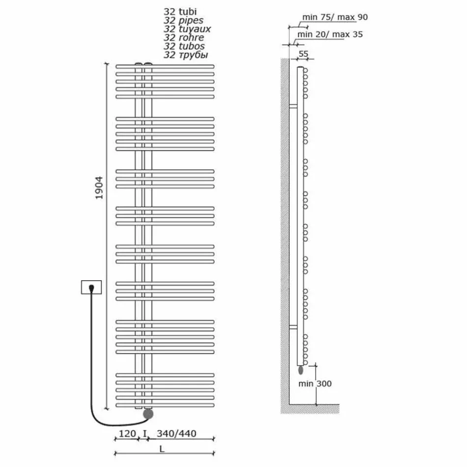 Elektrisk handduksstång i förkromad stålkonstruktion 700 W - Påfågel Viadurini
