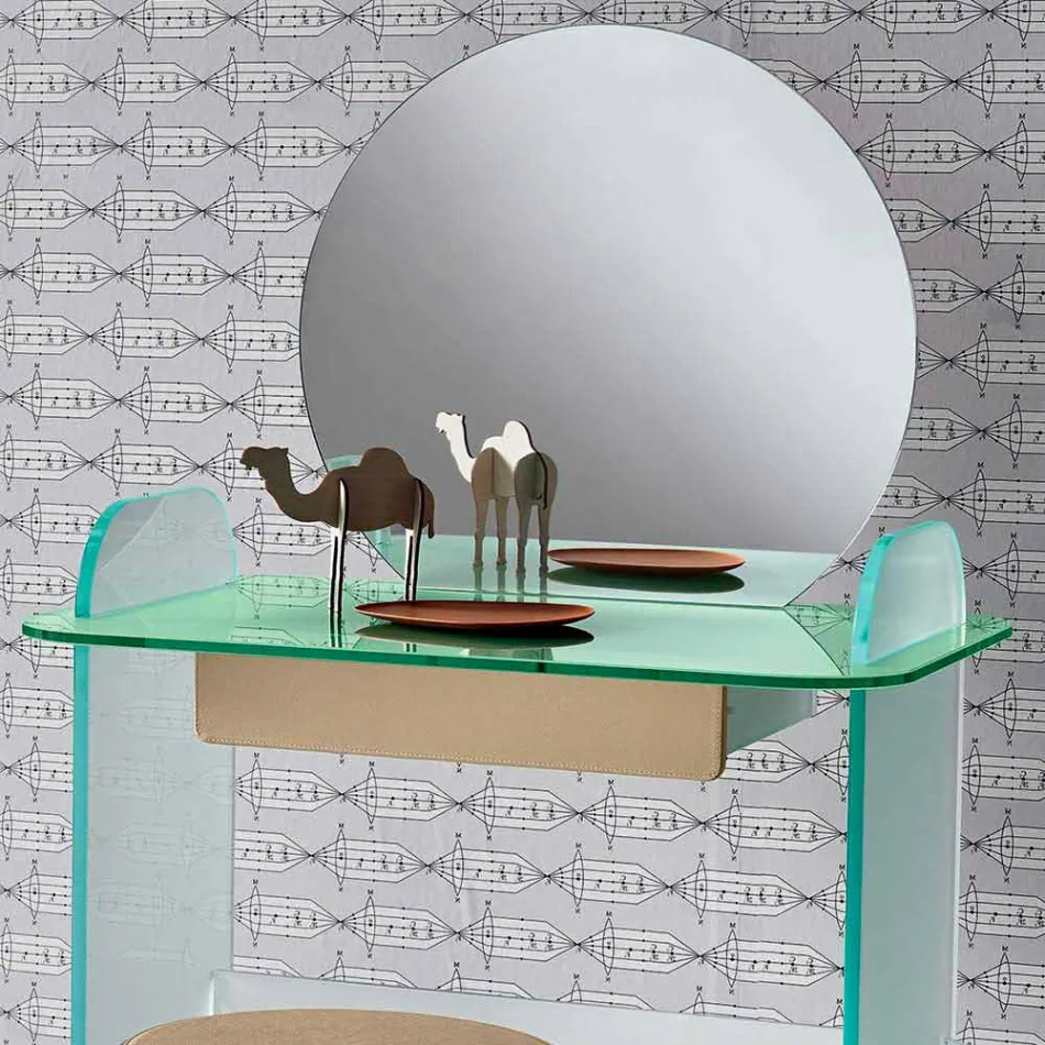 Makeup toalettbord med spegel och glaslåda 3 ytor - Salvie Viadurini