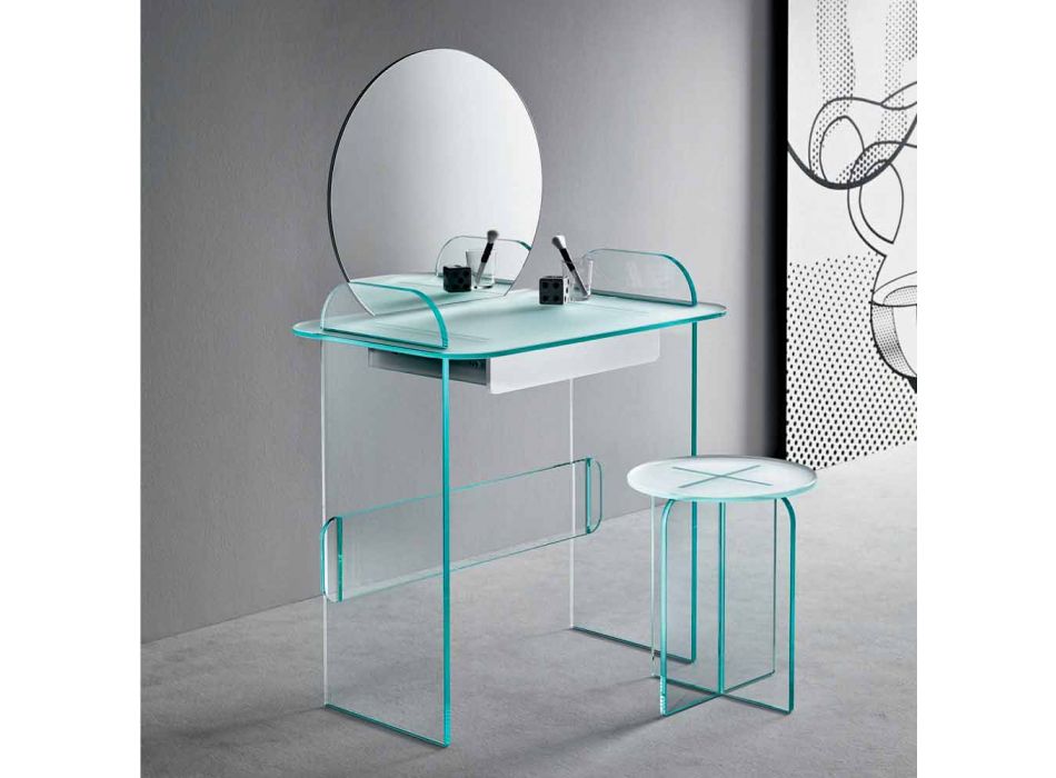 Makeup toalettbord med spegel och glaslåda 3 ytor - Salvie Viadurini
