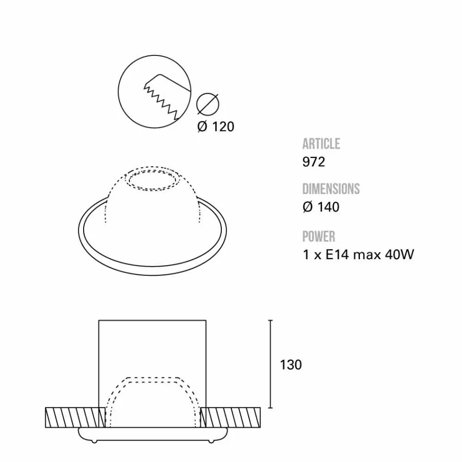 TOSCOT Battersea fyr försänkt diameter 14 cm Tillverkad i Toscana Viadurini