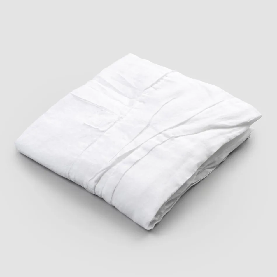 Vit linneduk med italiensk lyxig plisserad kant - Tippel Viadurini