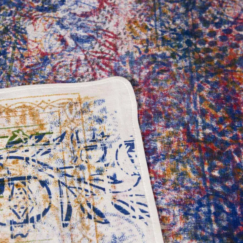 Bordsduk av italiensk konst med handtryckt bomull en bit - märken Viadurini