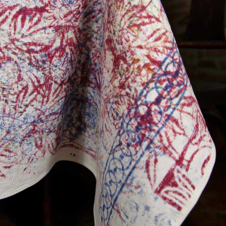 Bordsduk av italiensk konst med handtryckt bomull en bit - märken Viadurini